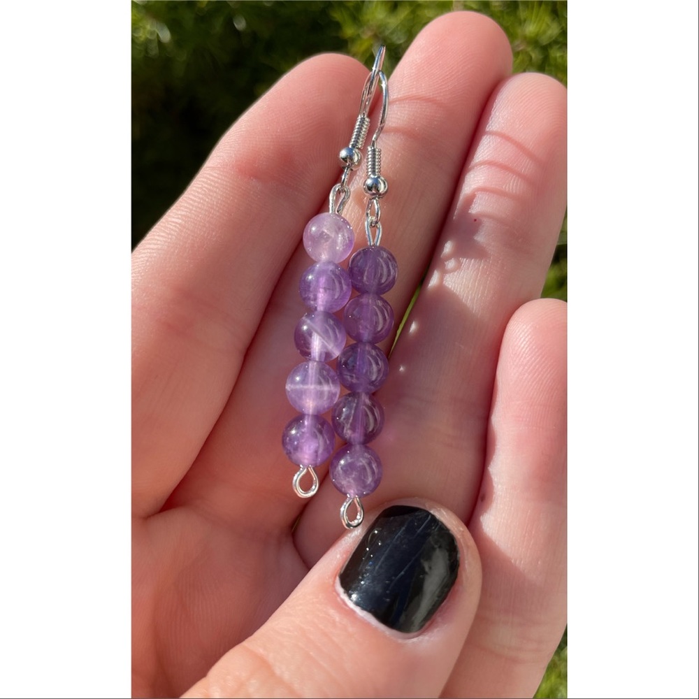 Amethyst Crystal Beaded Dangle Earrings Hand Made